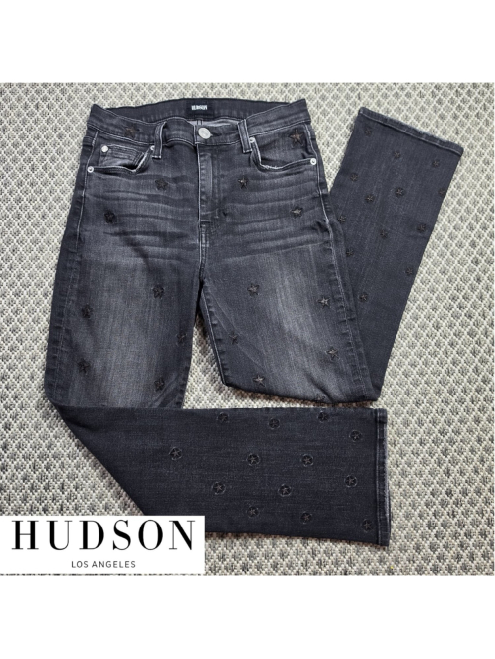 Hudson Womens 26 Black Star Embroidered Stretch Denim Jeans Skinny Slim